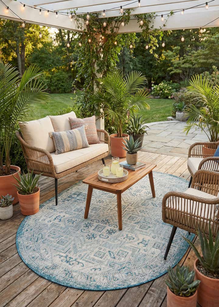 5' 3 x 8' Easy-Clean Aztec Indoor / Outdoor Oval Rug