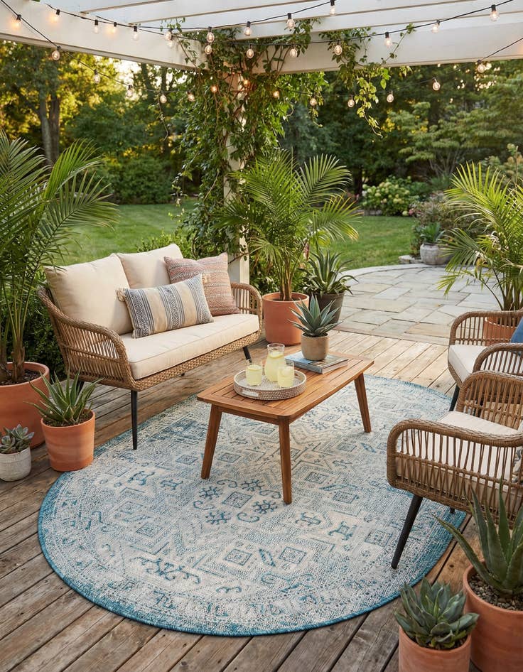 Detail image of 5' 3 x 8' Easy-Clean Aztec Indoor / Outdoor Oval Rug