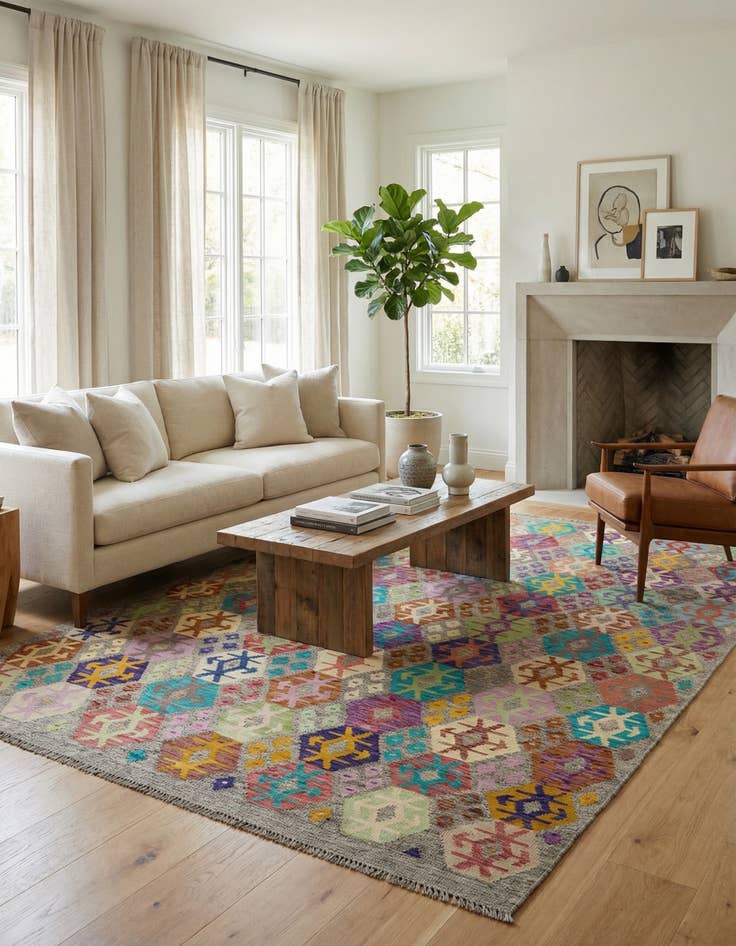 Detail image of  7' x 9' 5  Hand Woven Kilim Modern Wool Rug