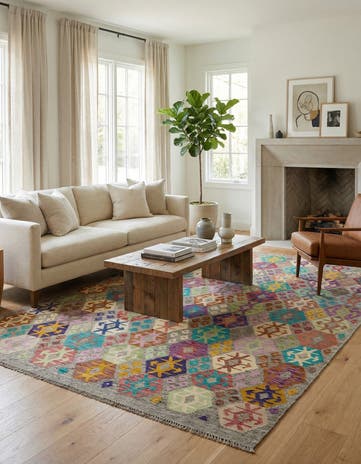 7' x 9' 5 Hand Woven Kilim Modern Wool Rug