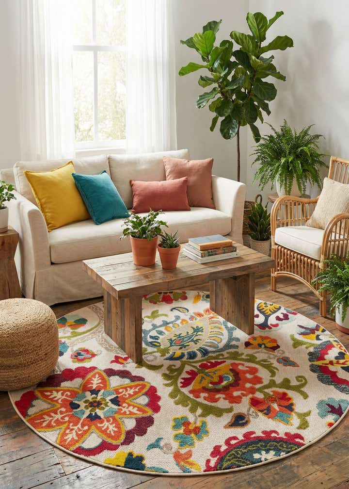 6' x 6' Easy-Clean Casablanca Indoor / Outdoor Round Rug
