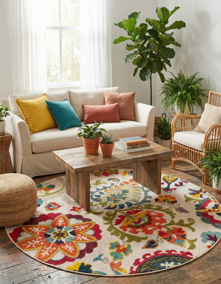 Detail image of 6' x 6' Easy-Clean Casablanca Indoor / Outdoor Round Rug