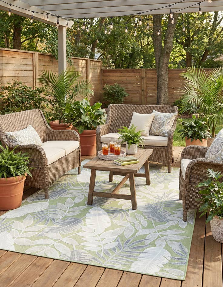 Detail image of 5' 2 x 8'  Washable Botanical Indoor / Outdoor Rug