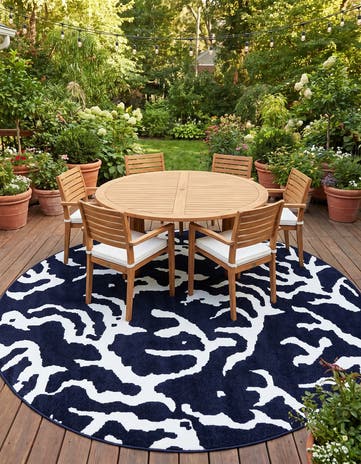 Navy Blue Easy-Clean Sabrina Soto Indoor / Outdoor Round Rug