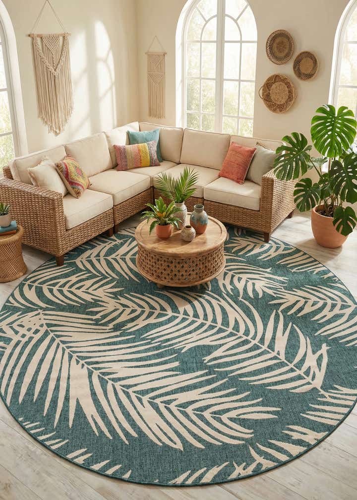 13' x 13' Easy-Clean Botanical Indoor / Outdoor Round Rug