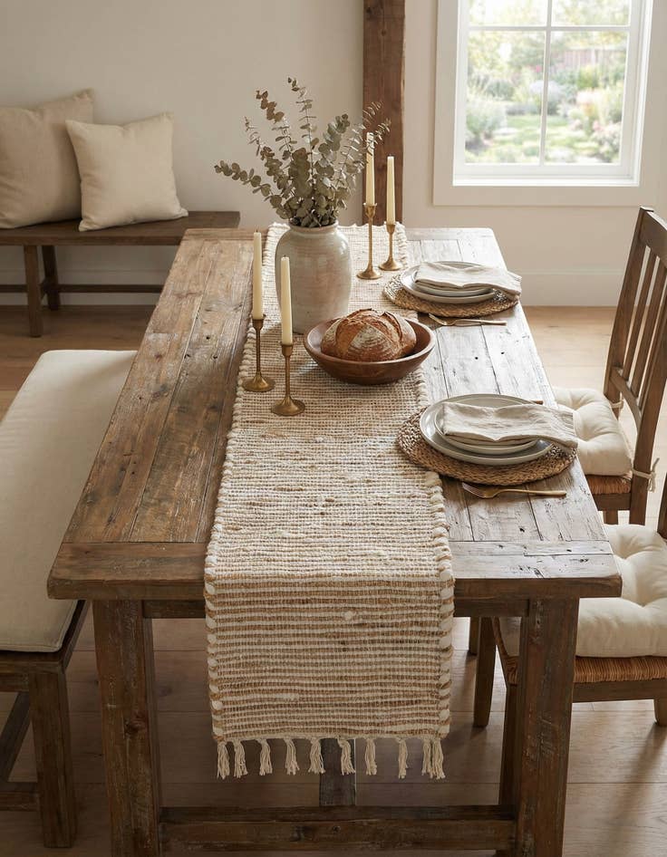 Detail image of  1' 2 x 8'  Hand Woven Chindi Jute Table Runner Rug