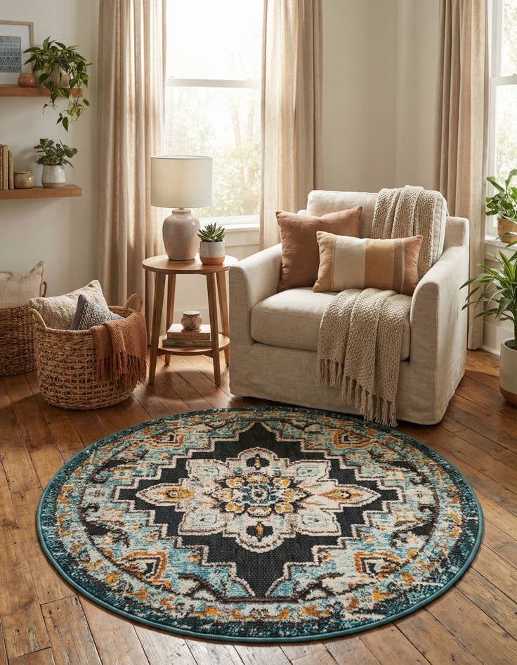 Detail image of 3' x 3'  Washable Casablanca Indoor / Outdoor Round Rug