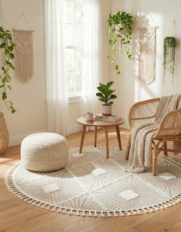 Ivory Boho Round Rug