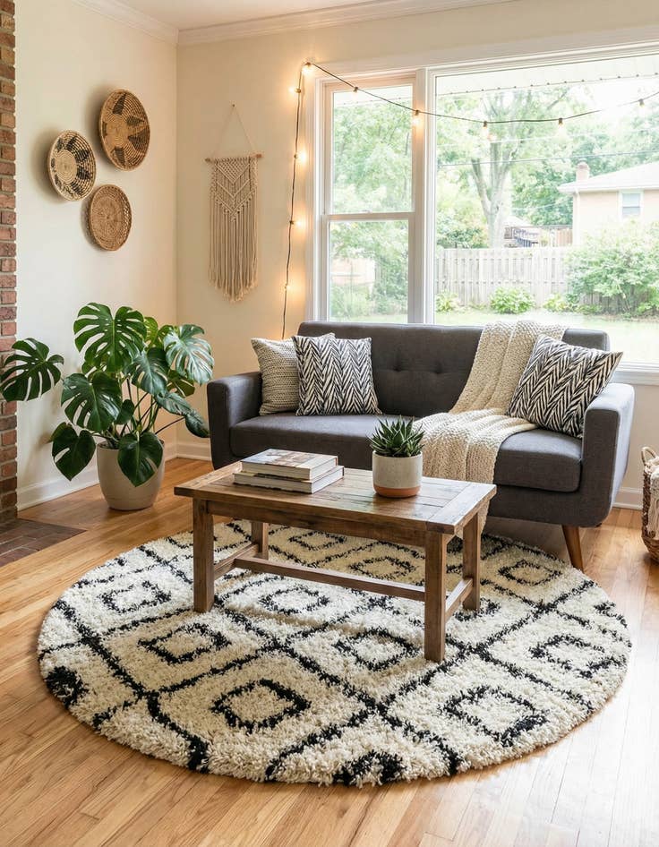 Detail image of  5' 3 x 5' 3 Lattice Shag Round Rug