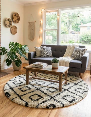 5' 3 x 5' 3 Lattice Shag Round Rug