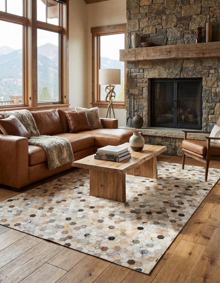 Detail image of 5' 3 x 7' 6 Cowhide Stocks Rug