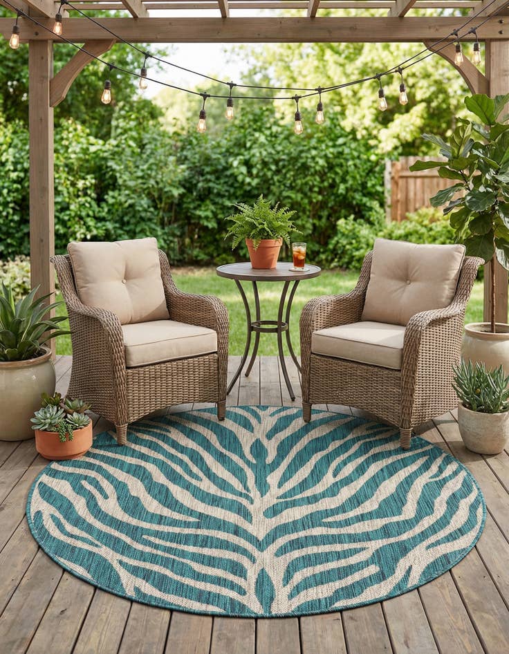Detail image of 4' x 4'  Washable Safari Indoor / Outdoor Round Rug