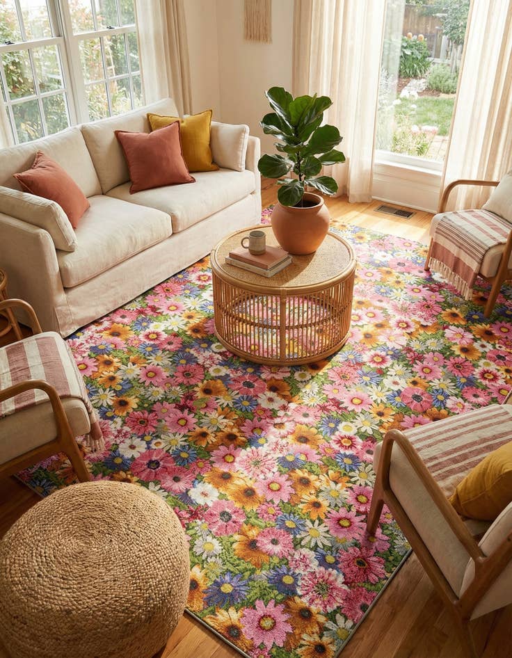 Detail image of  7' 10 x 11'  Washable Botanical Indoor / Outdoor Rug