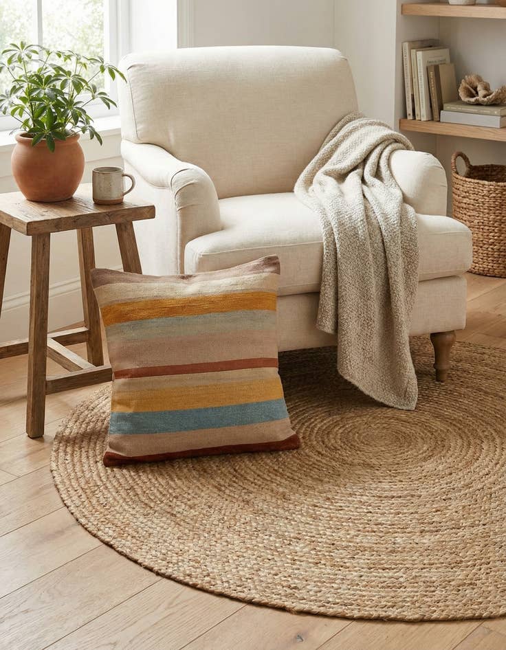 Detail image of  2' 5 x 2' 6  Hand Woven Pillow Wool Round Rug