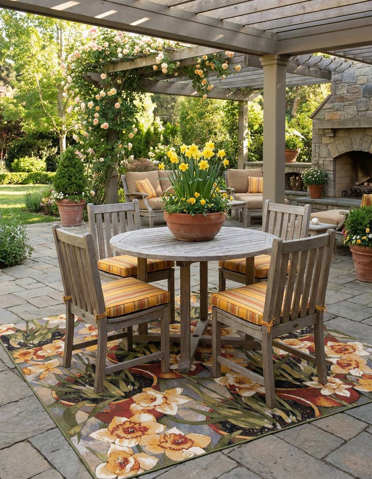 Detail image of 7' 10 x 7' 10 Easy-Clean Botanical Indoor / Outdoor Square Rug