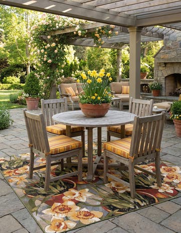 Easy-Clean Botanical Indoor / Outdoor Square Rug