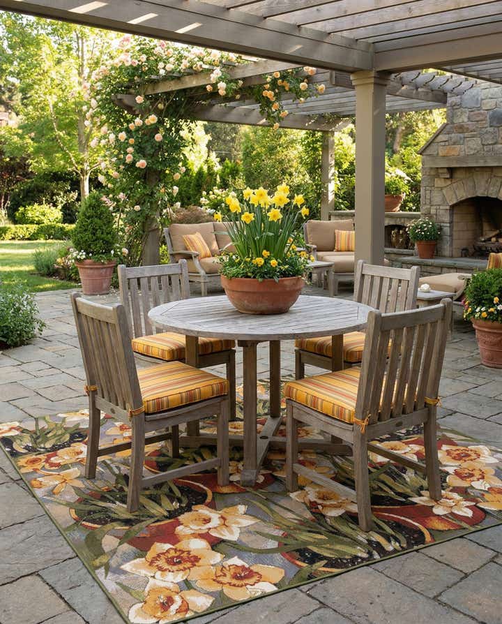 7' 10 x 7' 10 Easy-Clean Botanical Indoor / Outdoor Square Rug