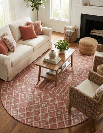 Rust Red Easy-Clean Lattice Indoor / Outdoor Oval Rug