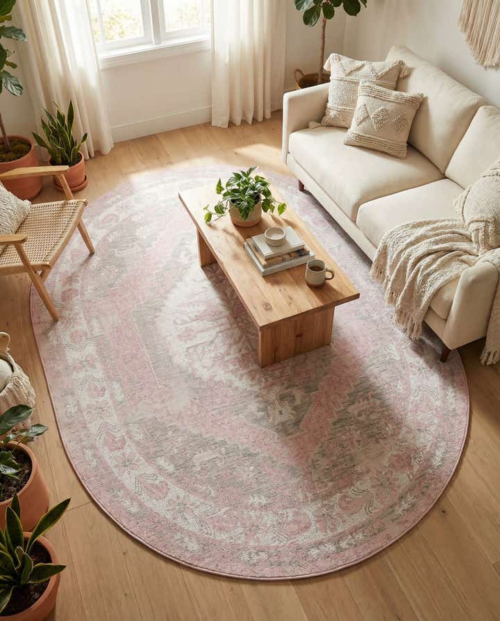 5' 3 x 8' Easy-Clean Traditional Indoor / Outdoor Oval Rug