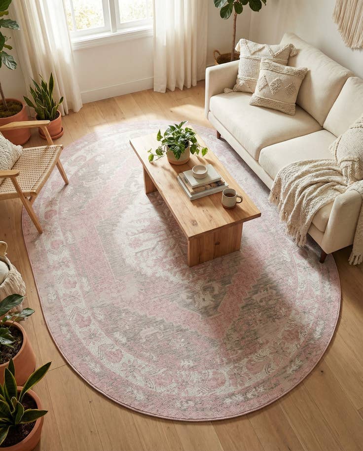 Detail image of 5' 3 x 8' Easy-Clean Traditional Indoor / Outdoor Oval Rug