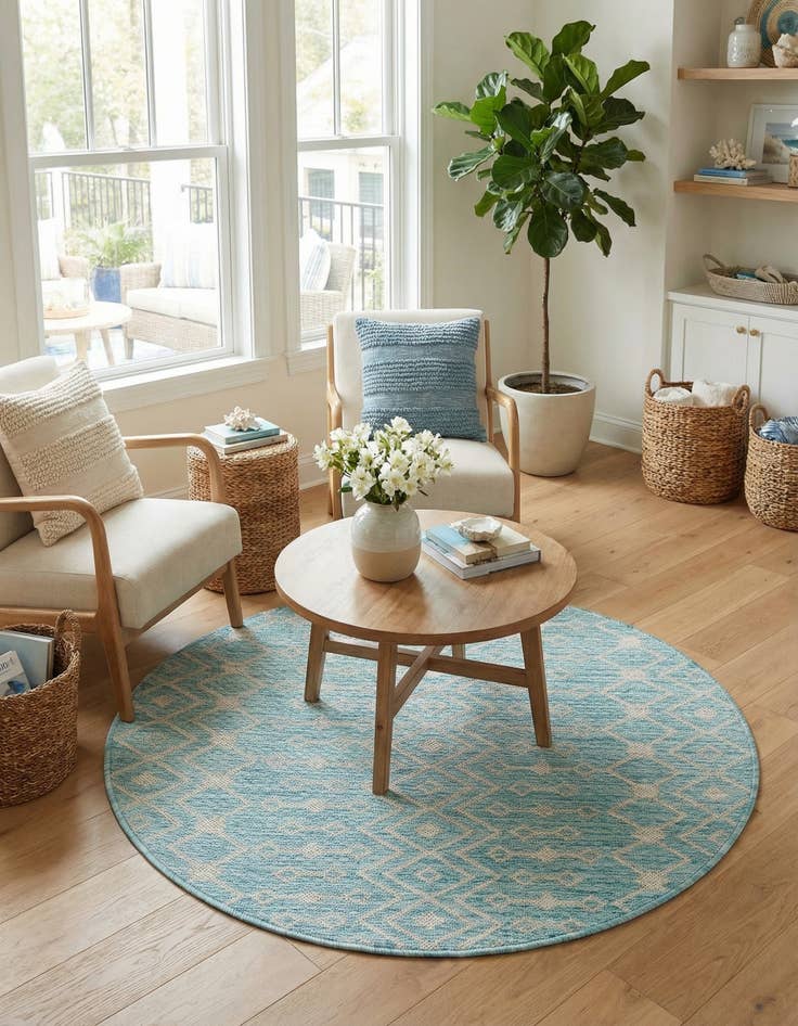 Detail image of 3' x 3'  Washable Trellis Indoor / Outdoor Round Rug