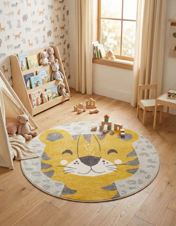 5' 3 x 5' 3 Tiger Whimsy Kids Round Rug