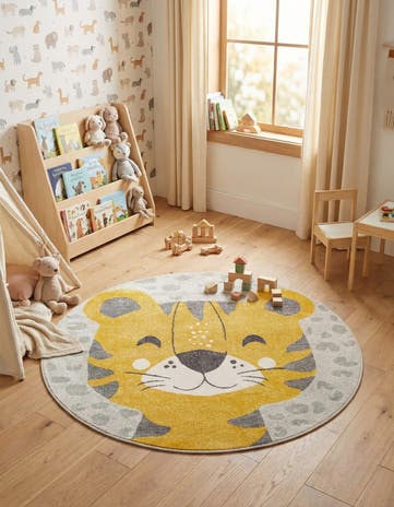 5' 3 x 5' 3 Tiger Whimsy Kids Round Rug