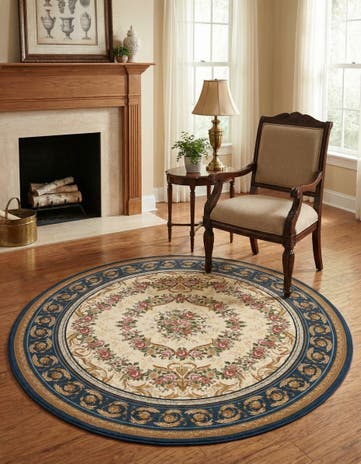 7' 10 x 7' 10 Easy-Clean Traditional Indoor / Outdoor Round Rug