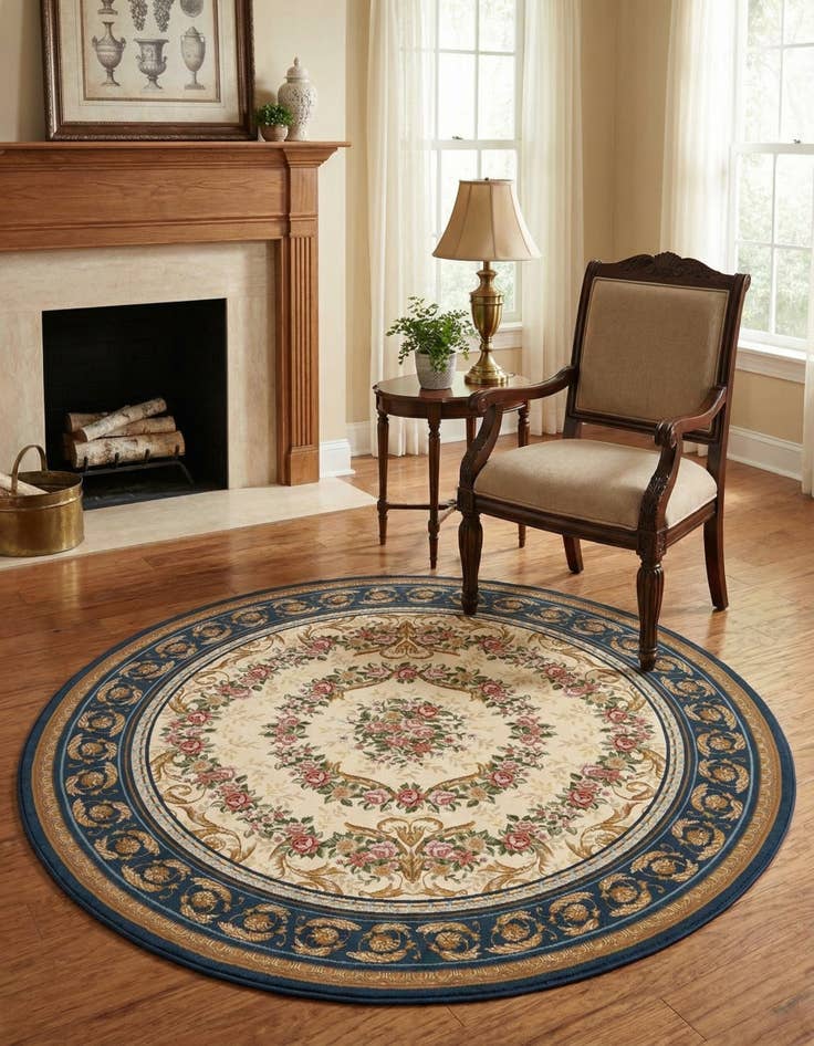 Detail image of 7' 10 x 7' 10  Washable Traditional Indoor / Outdoor Round Rug