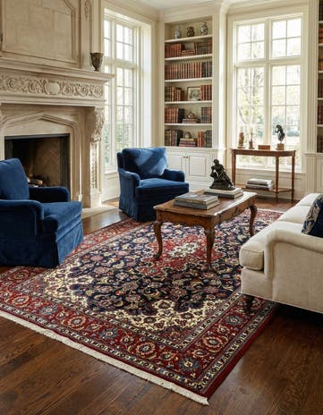 6' 7 x 9' 9 Hand Knotted Qom Persian Rug
