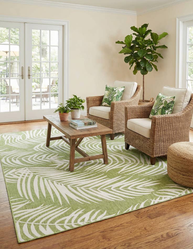 Detail image of  7' 10 x 11'  Washable Botanical Indoor / Outdoor Rug