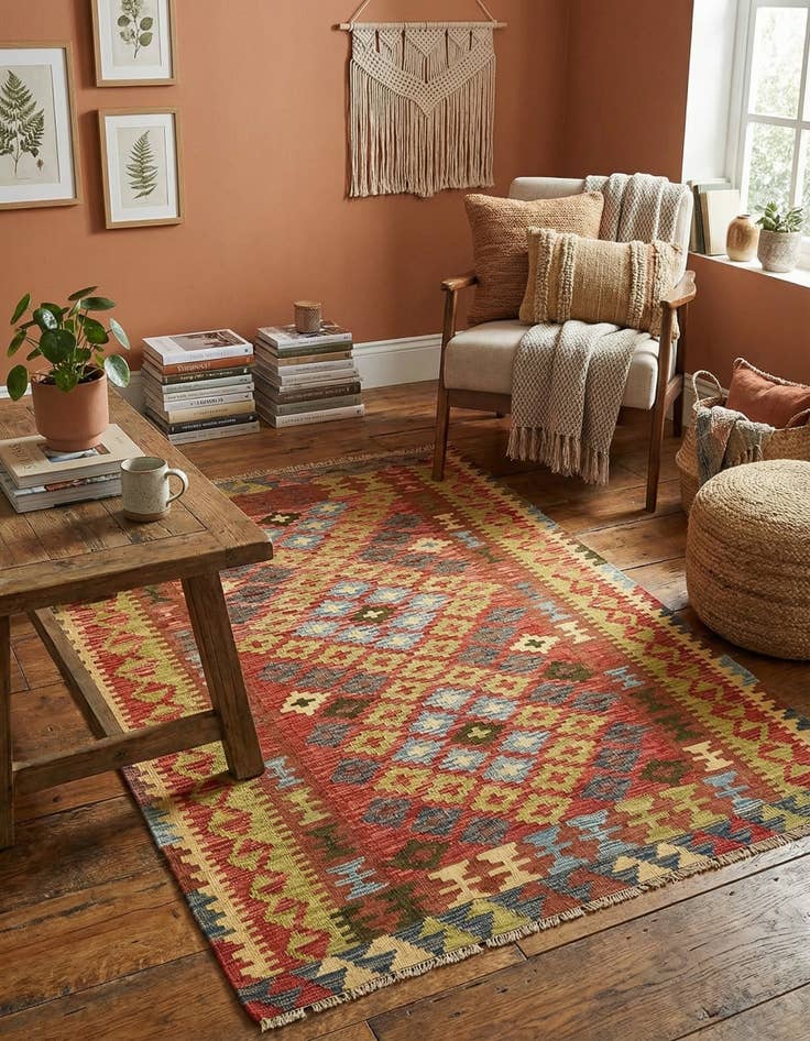 Detail image of 3' 3 x 4' 8  Hand Woven Kilim Maymana Wool Rug