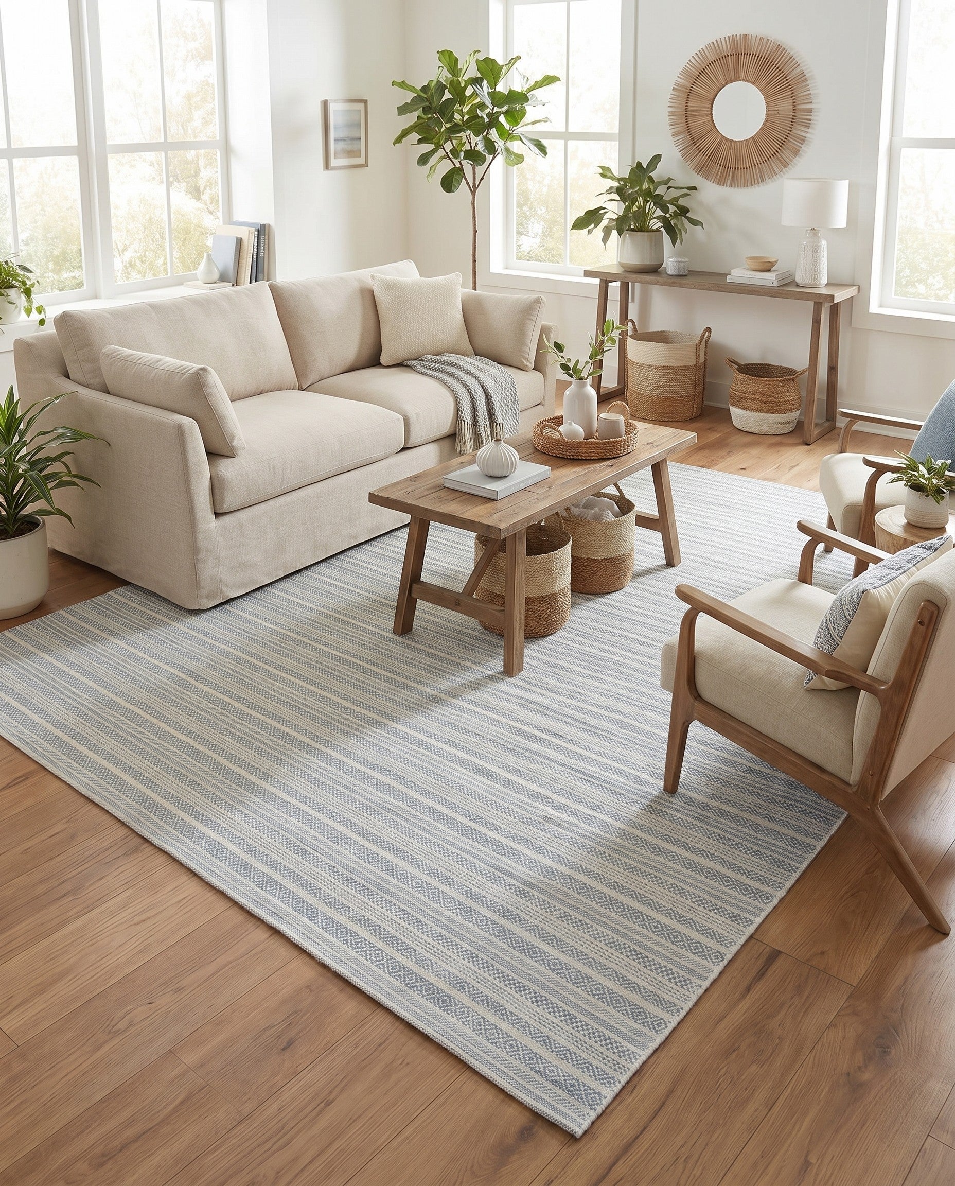 10' x 14' Easy-Clean Striped Indoor / Outdoor Rug