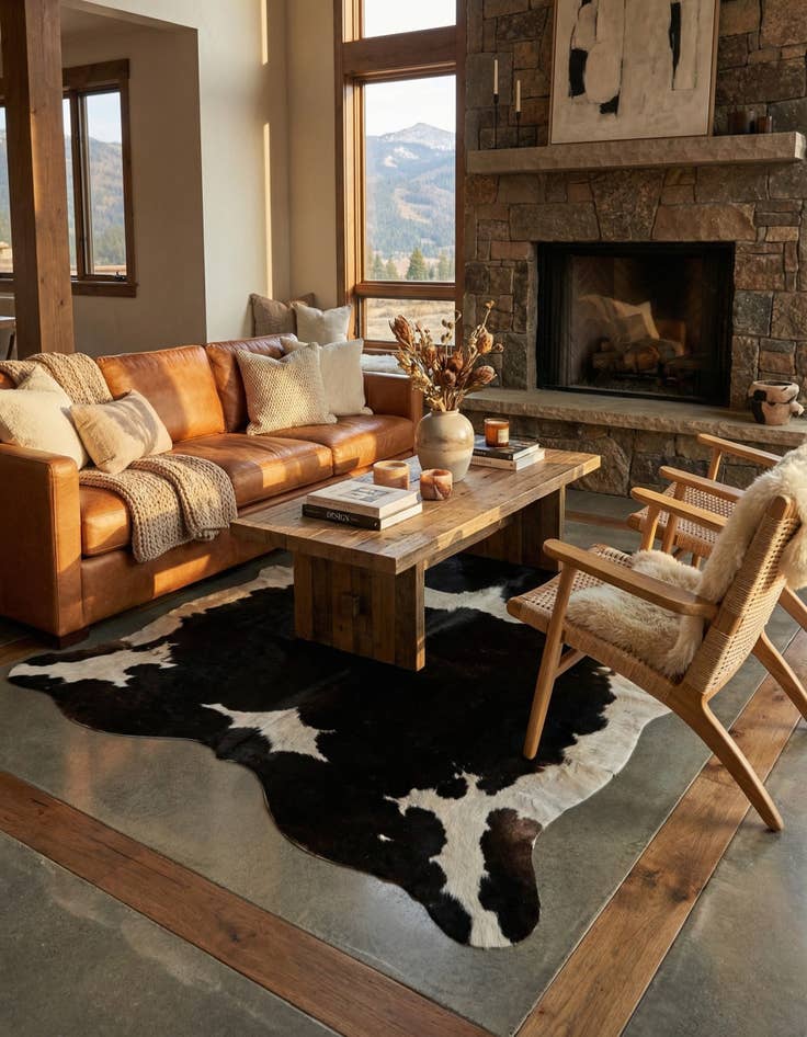 Detail image of 4' 10 x 4' 10 Cowhide Leather Square Rug