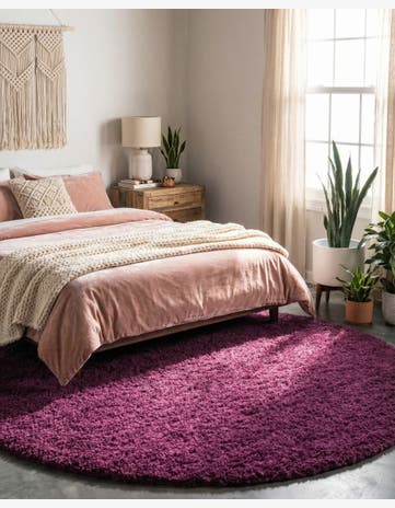 Eggplant Purple Solid Shag Round Rug