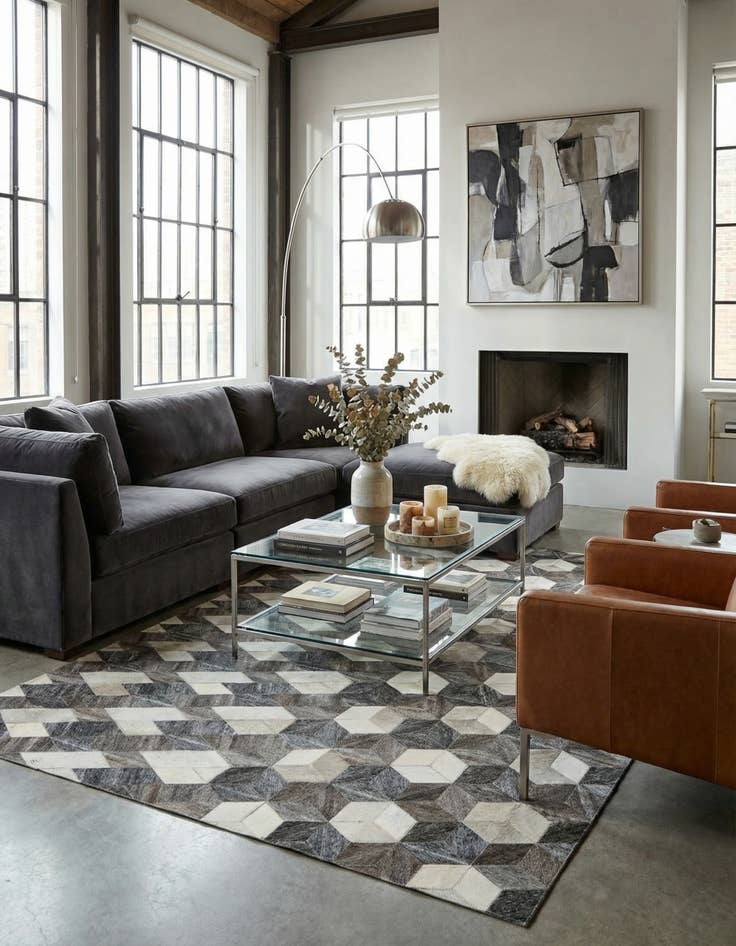 Detail image of 5' 3 x 8' Cowhide - Patchwork Rug