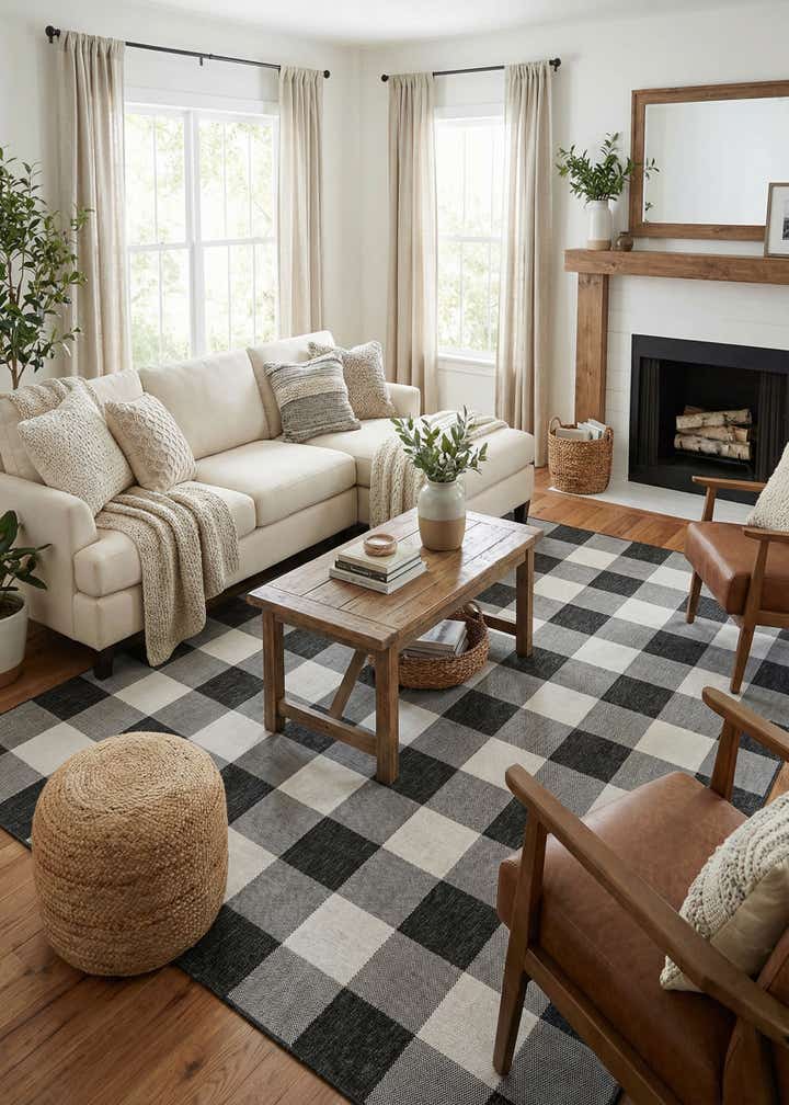 9' x 12' Easy-Clean Checkered Indoor / Outdoor Rug