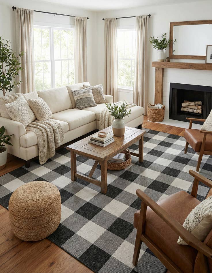 Detail image of 9' x 12' Easy-Clean Checkered Indoor / Outdoor Rug