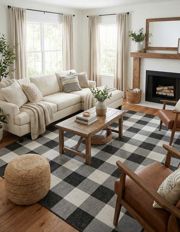 9' x 12' Easy-Clean Checkered Indoor / Outd...