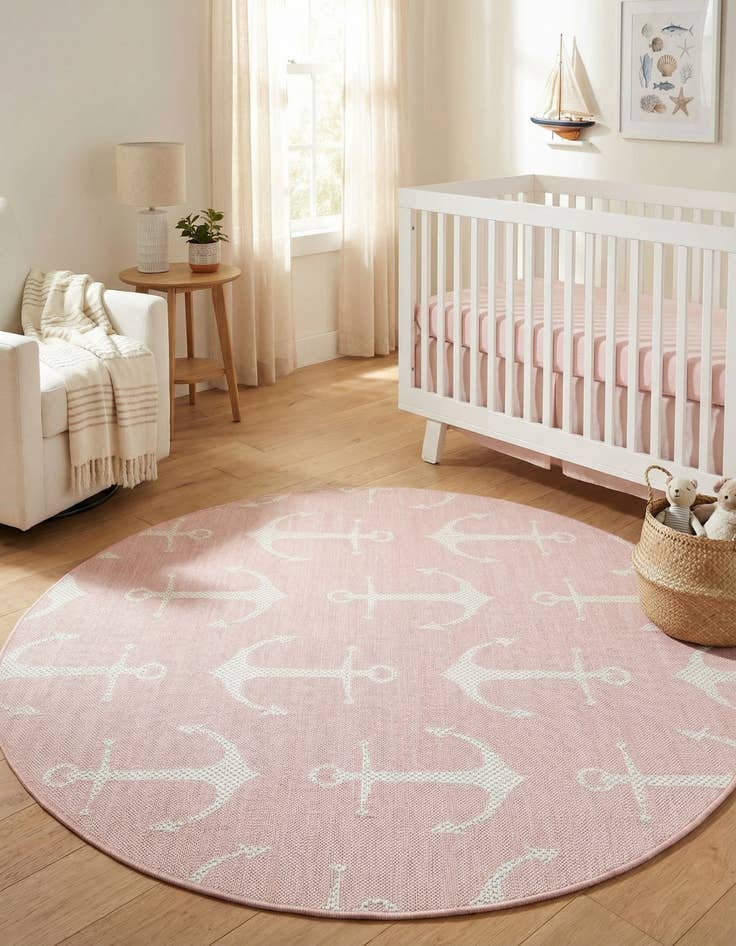 Detail image of 5' 3 x 5' 3  Washable Coastal Indoor / Outdoor Round Rug