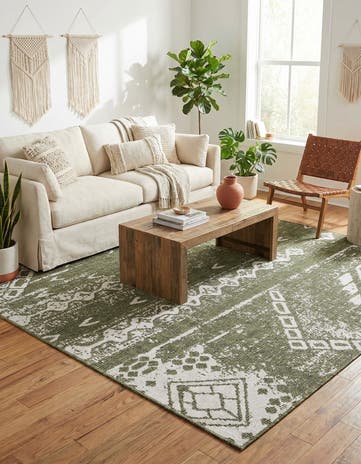 Green Easy-Clean Bohemian Indoor / Outdoor Square Rug