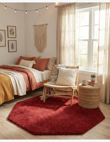 Cherry Red Everyday Shag Octagon Rug