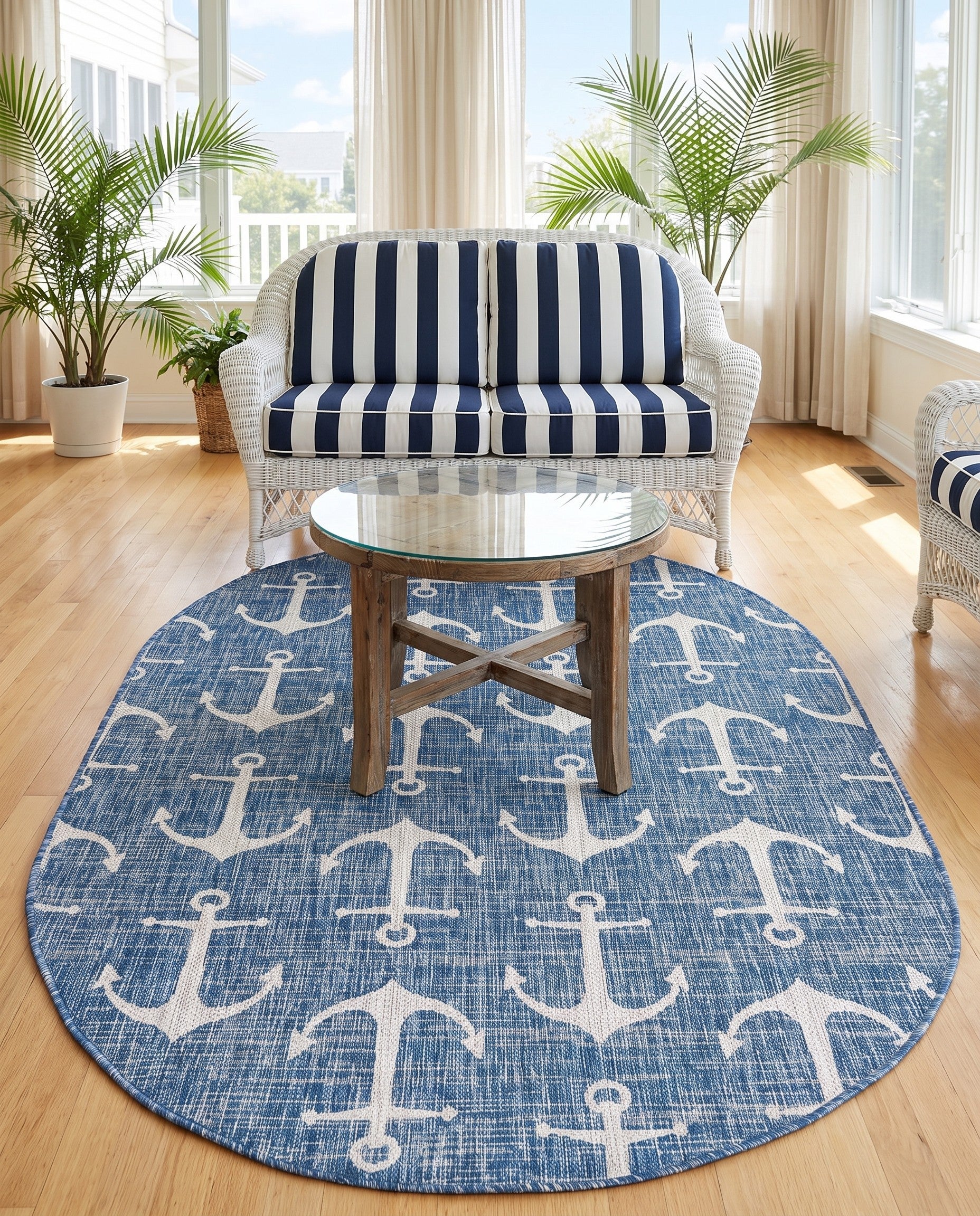 5' 3 x 8' Easy-Clean Coastal Indoor / Outdoor Oval Rug