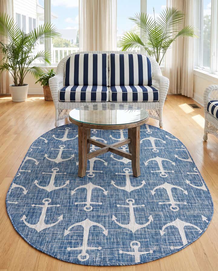 5' 3 x 8' Easy-Clean Coastal Indoor / Outdoor Oval Rug