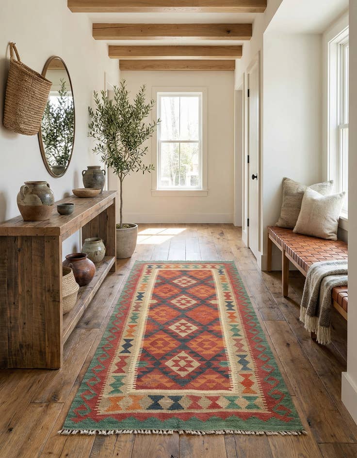 Detail image of 3' 3 x 6' 9  Hand Woven Kilim Maymana Wool Runner Rug