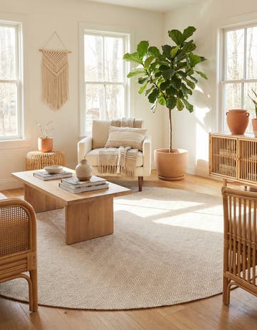 Beige Hand Woven Geo Trellis Flatweave Round Rug