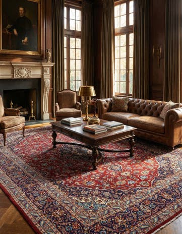 9' 7 x 13' 3 Hand Knotted Kashan Persian Wool Rug