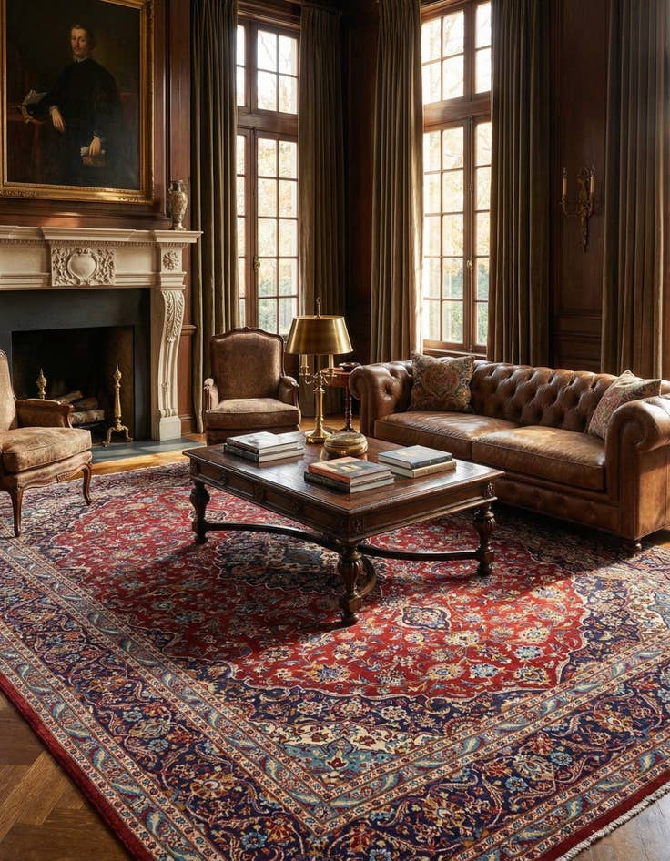 Detail image of  9' 7 x 13' 3  Hand Knotted Kashan Persian Wool Rug