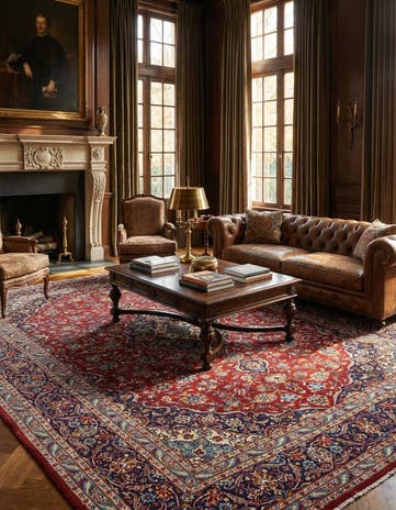 9' 7 x 13' 3 Hand Knotted Kashan Persian Wool Rug