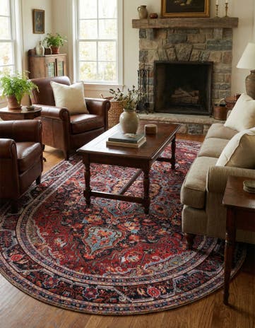Burgundy Washable Timeless Oval Rug
